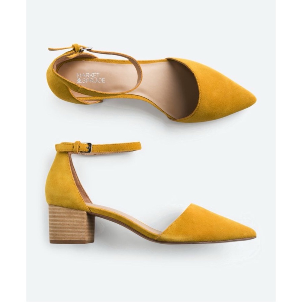 Market & Spruce Mustard Yellow Madison Suede Ankle Strap Heel Womens 8.5